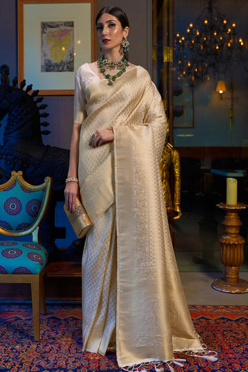 Beige Golden Kanjivaram Saree