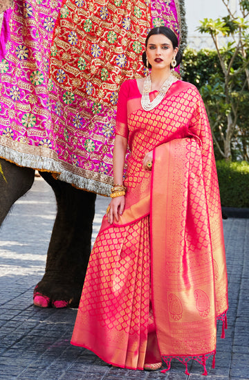 Ceremonial Royal Pink Woven Kanjivaram Saree