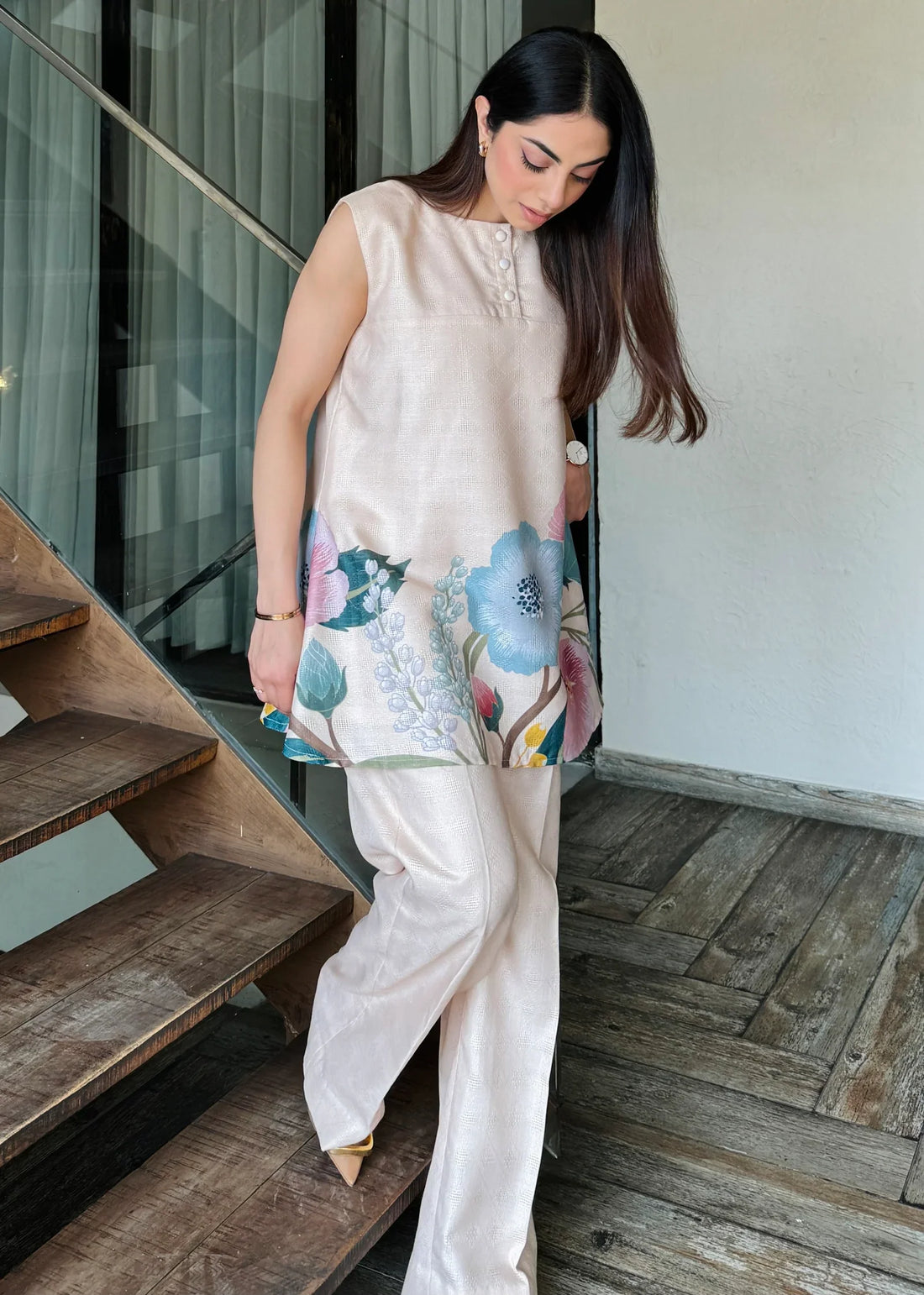 Ivory Bloom Handblock Kurta Set