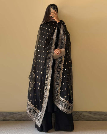 Black Color Georgette Three Piece Plazzo Suit