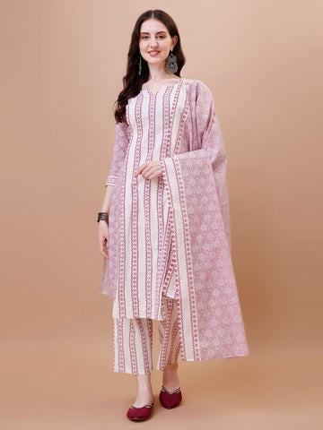 Designer Cotton Printed Kurta Set with Dupatta