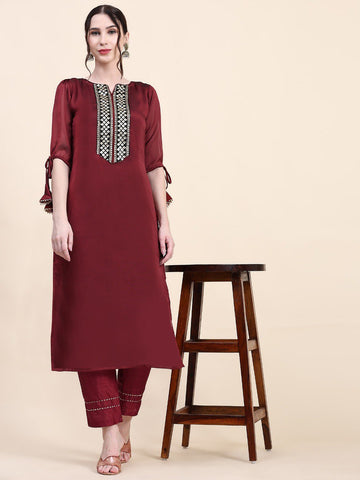 This stunning Designer Kurta Bottom Set in maroon