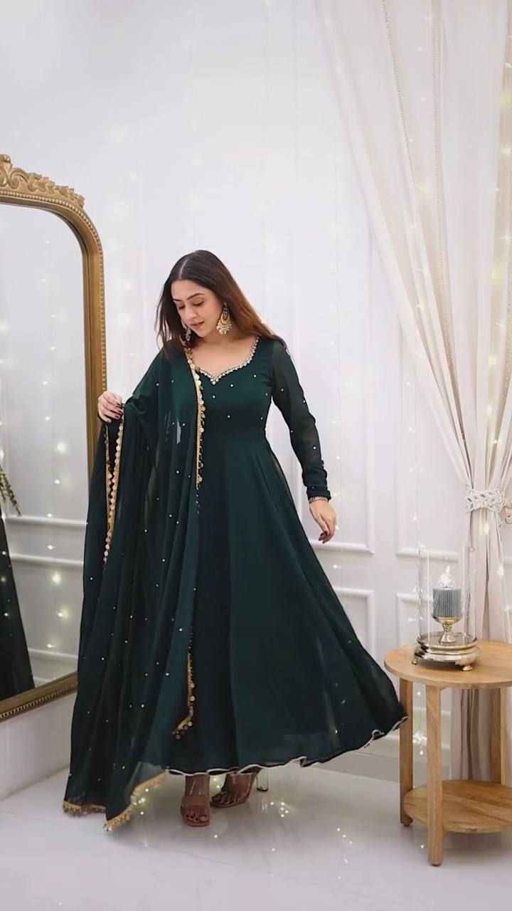 Green Designer Anarkali Suit Set