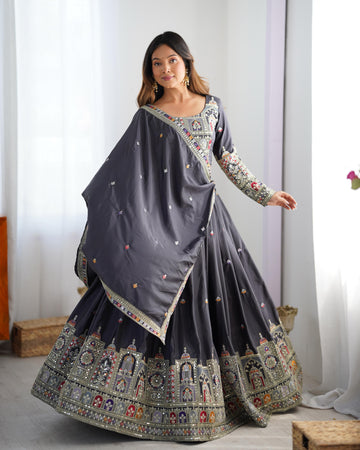 Black Color Natural Crepe silk Lehenga Choli