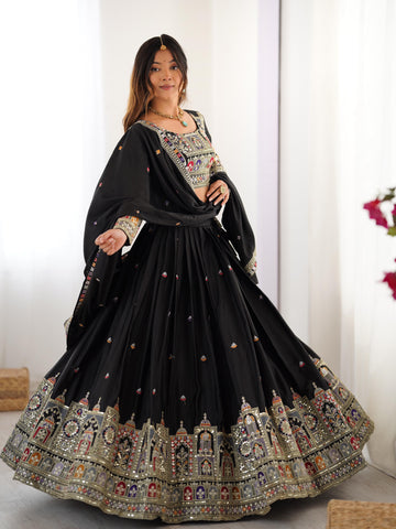 Black Color Natural Crepe silk Lehenga Choli