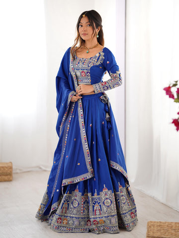 Blue Color Natural Crepe silk Lehenga Choli