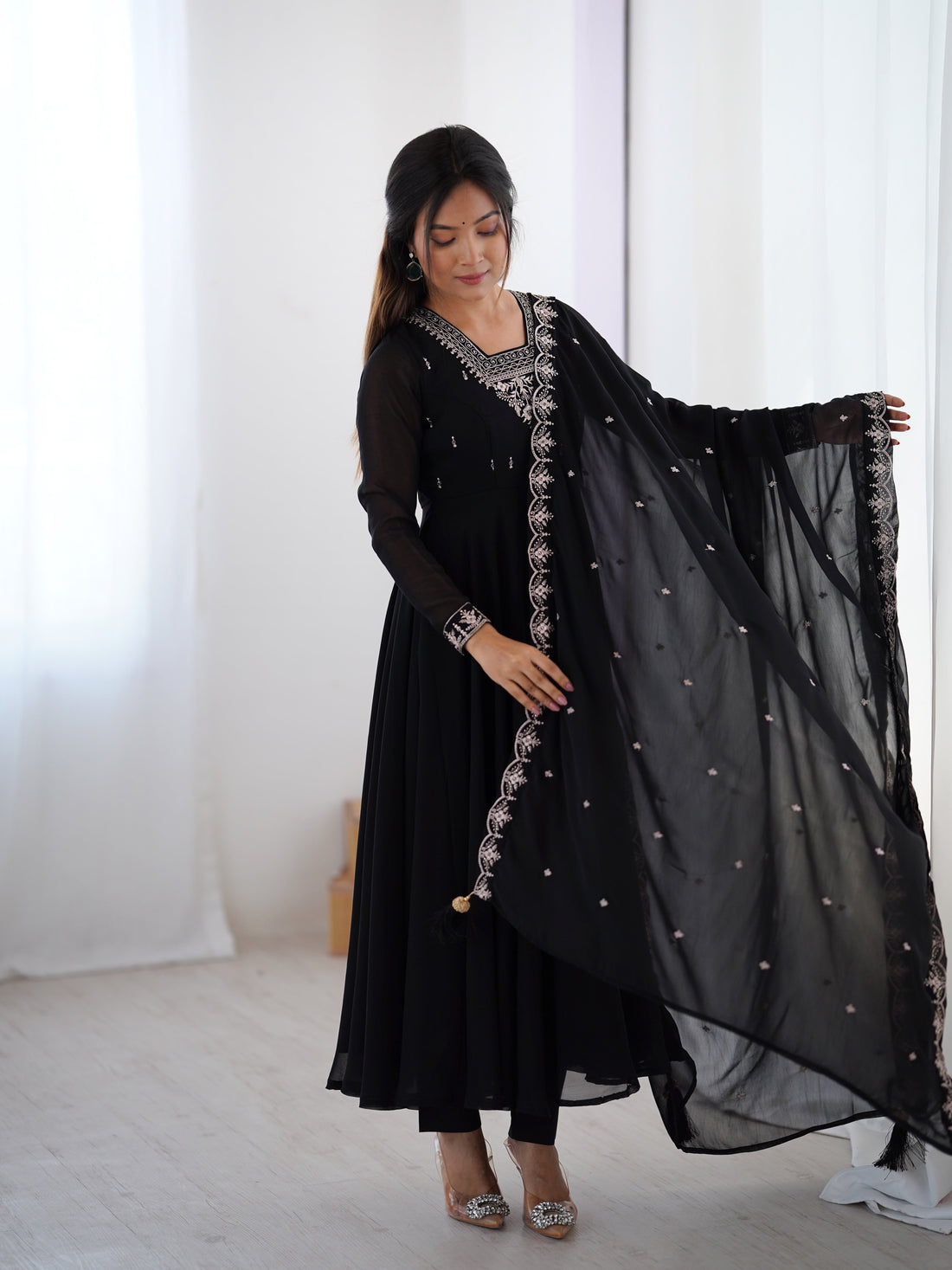 Black Color Georgette Embroidered Three Piece Anarkali Suit