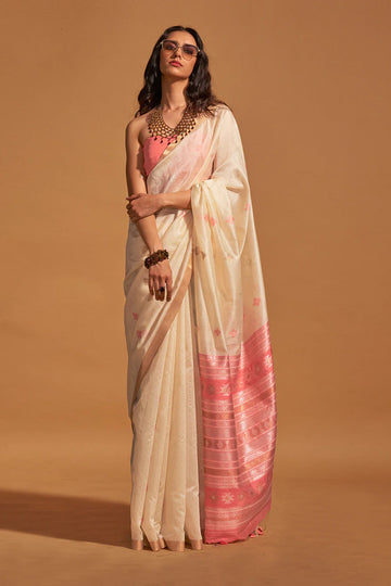 Off White Banarasi Silk Saree