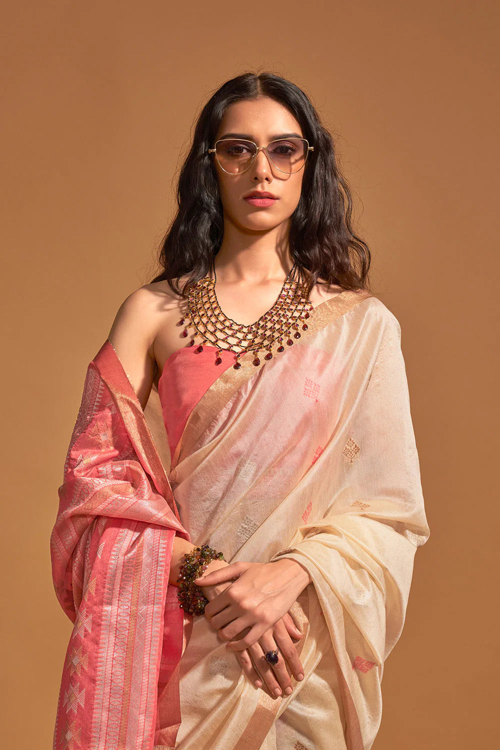 Off White Banarasi Silk Saree