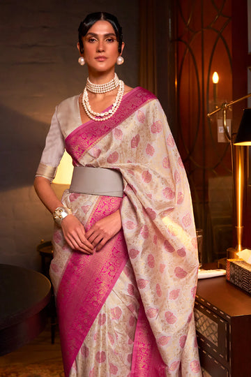 Daisy White Kanjivaram Saree