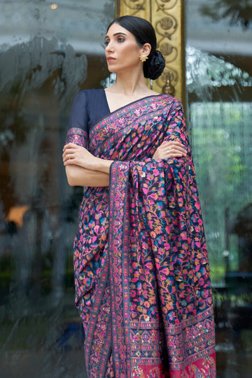 Berry Blue Pashmina Saree