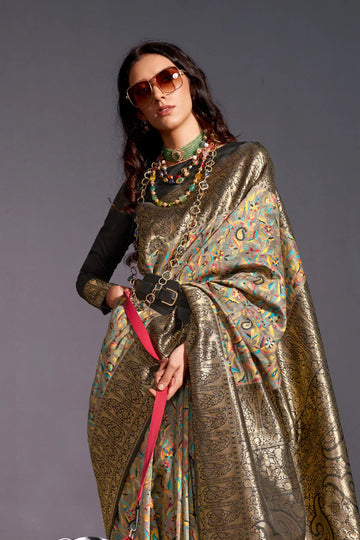 Grey Banarasi Kashmiri Modal Silk Saree