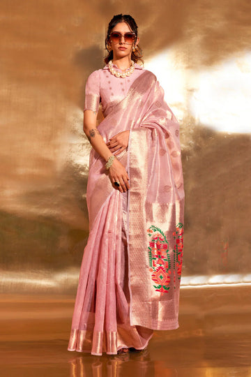 Baby Pink Paithani Silk Saree