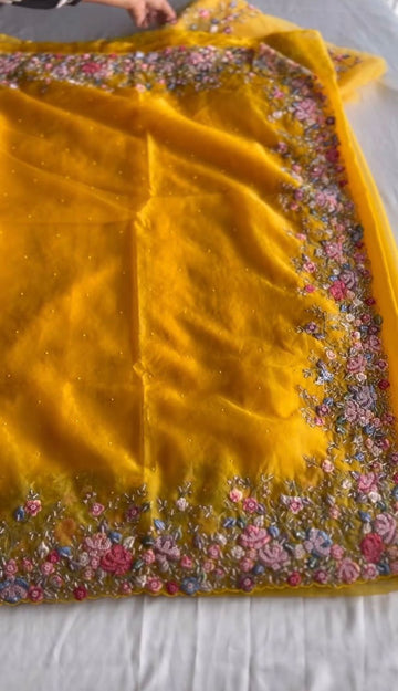 Floral Handwork Organza Saree
