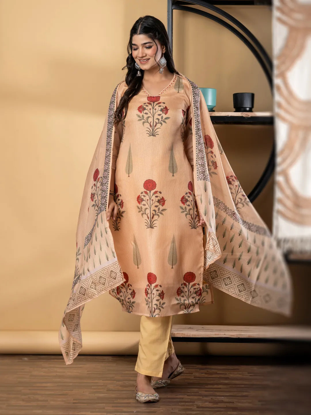 Earthy Floral Kota Doria Suit