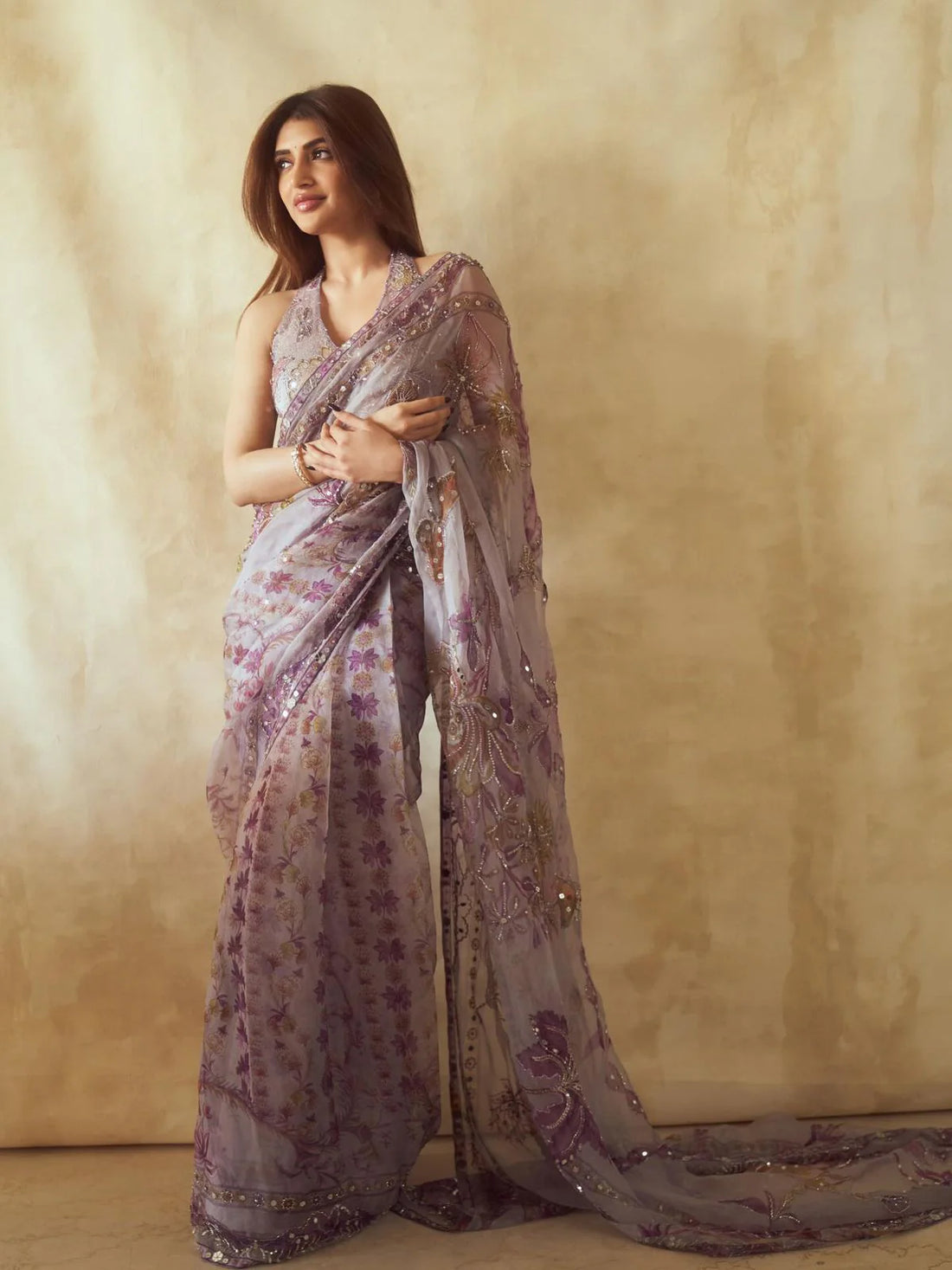 Lavender Silk Organza Saree