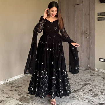 Black Designer Anarkali Suit Set-Full Stiched