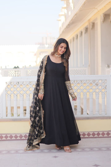 Black Color Aliya Cut Readymade Anarkali Suit Set