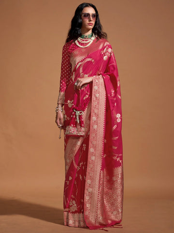 Red Banarasi Saree With Heavy Blouse