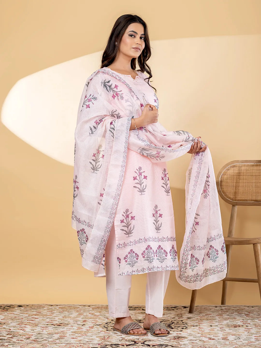 Blush Bloom Kota Doria Suit