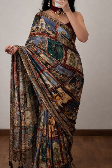 Karigari Edit: Hand-Detailed Bemberg Print Saree